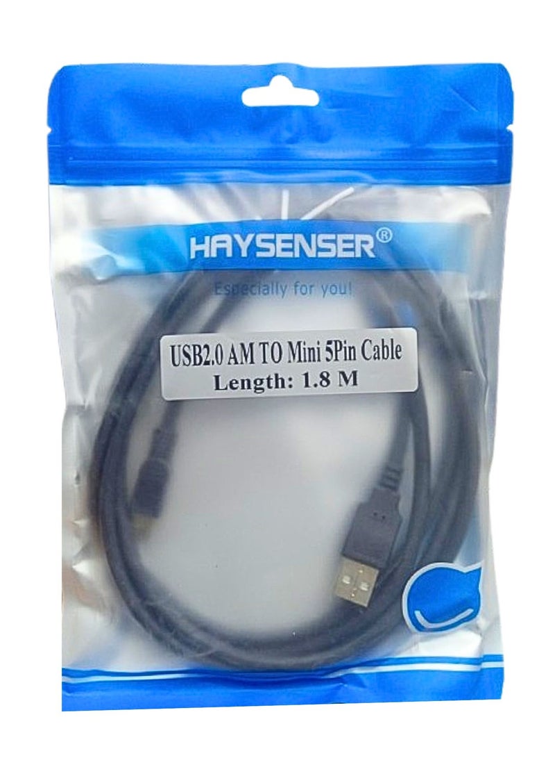 Haysenser USB 2.0-AM To Mini 5Pin Cable With Fast Charging Cable 480Mbps Transfer Speed 1.8M - Image 1